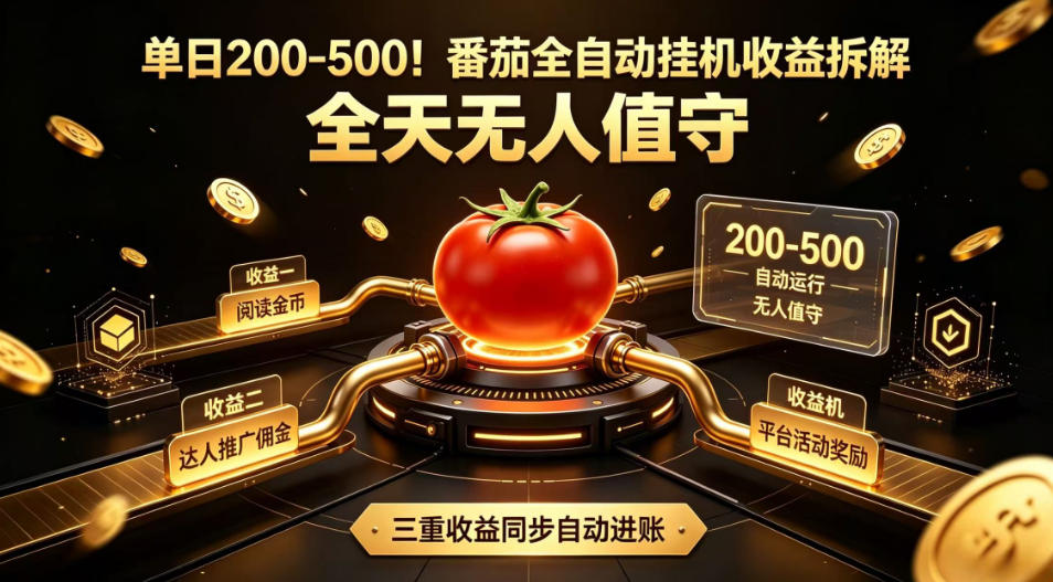 单日200-500！番茄全自动挂G收益拆解，全天无人值守，矩阵操作收益翻倍【揭秘】-皮皮网创