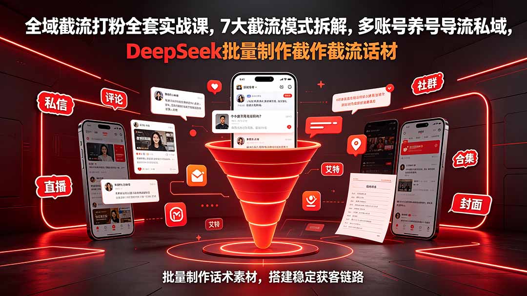 全域截流打粉全套实战课，7大截流模式拆解，多账号养号导流私域，DeepSeek批量制作截流话术素材-皮皮网创