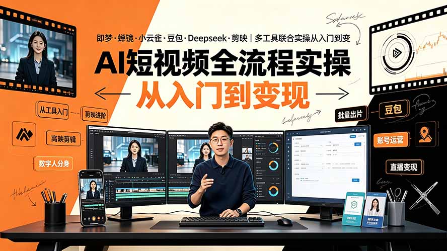 AI短视频全流程实操:即梦·蝉镜·小云雀·豆包·Deepseek·剪映|多工具联合实操从入门到变现-皮皮网创