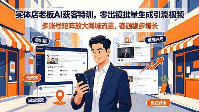 实体店老板AI获客特训,零出镜批量生成引流视频,多账号矩阵放大同城流量,客源稳步增长-皮皮网创