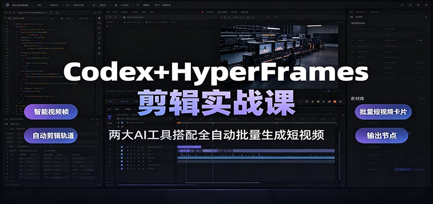 Codex+HyperFrames剪辑实战课:两大AI工具搭配全自动批量生成短视频-皮皮网创