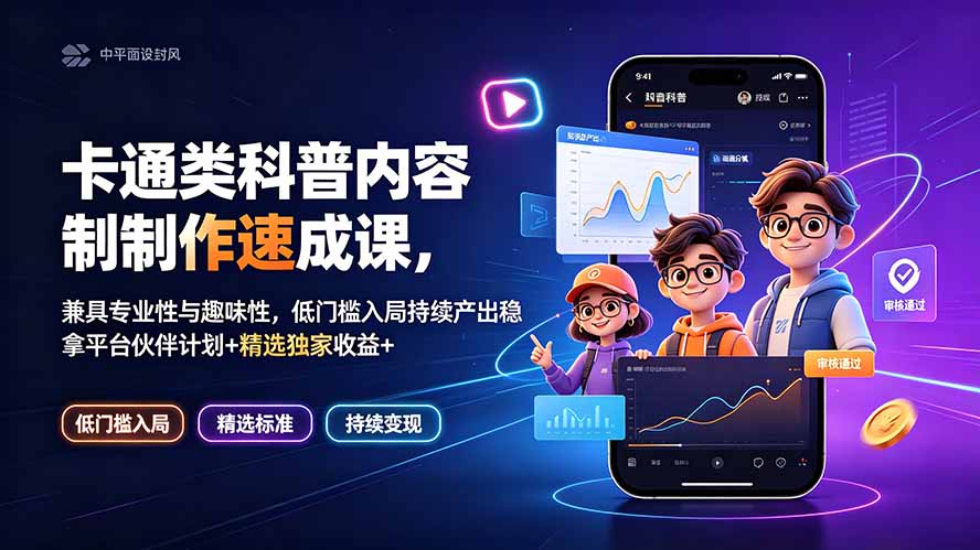 卡通类科普内容制作速成课,兼具专业性与趣味性,低门槛入局持续产出稳拿平台伙伴计划+精选独家收益-皮皮网创