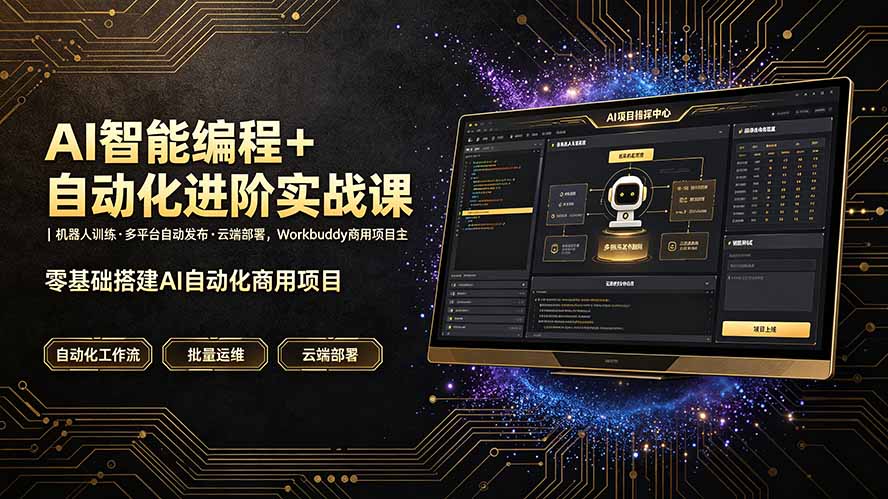 AI智能编程+自动化进阶实战课|机器人训练·多平台自动发布·云端部署,Workbuddy商用项目全流程教学-皮皮网创
