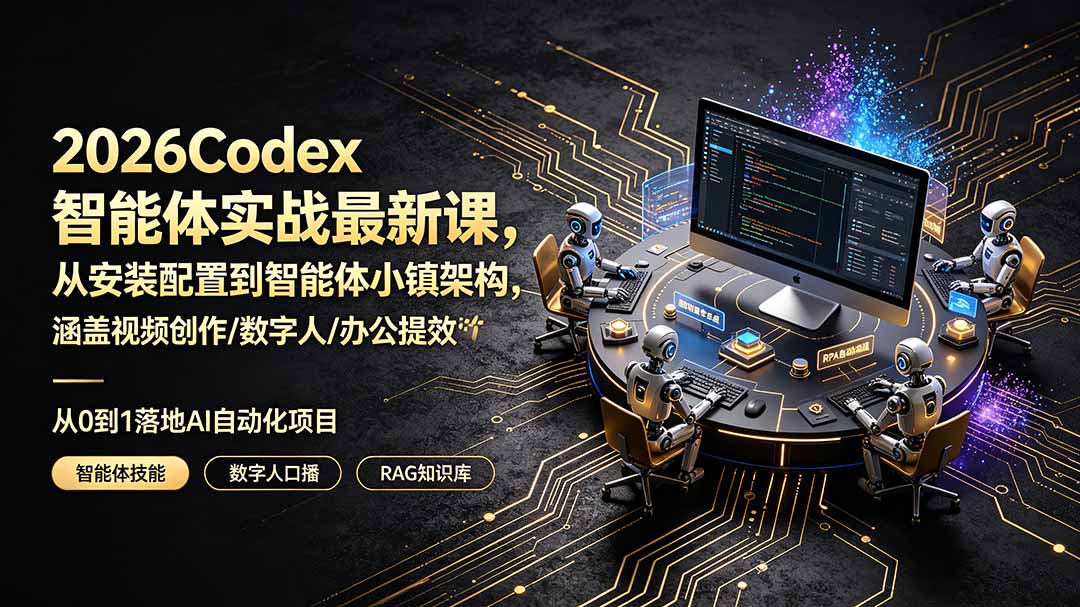 2026Codex智能体实战最新课，从安装配置到智能体小镇架构，涵盖视频创作/数字人/办公提效全技能-皮皮网创