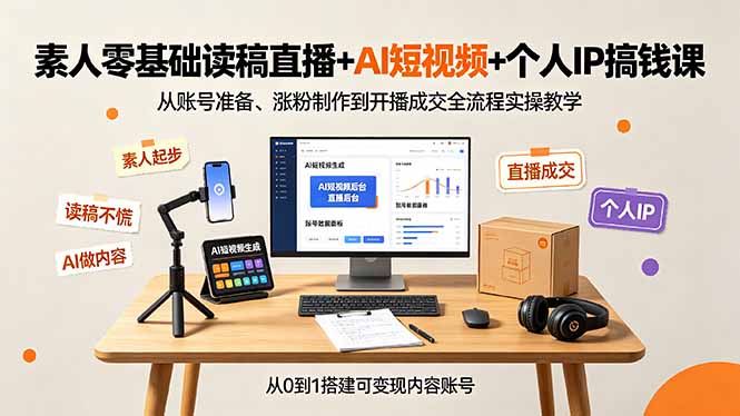 素人零基础读稿直播+AI短视频+个人IP搞钱课,从账号准备、涨粉制作到开播成交全流程实操教学-皮皮网创