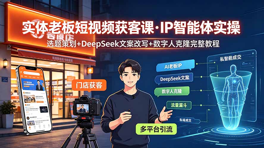 实体老板短视频获客课·IP智能体实操｜选题策划+DeepSeek文案改写+数字人克隆完整教程-皮皮网创
