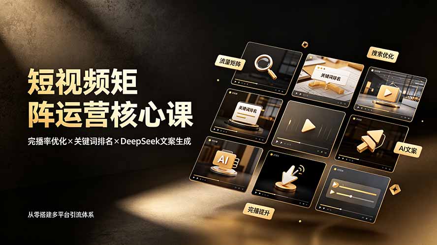 短视频矩阵运营核心课：完播率优化×关键词排名×DeepSeek文案生成，从零搭建多平台引流体系-皮皮网创