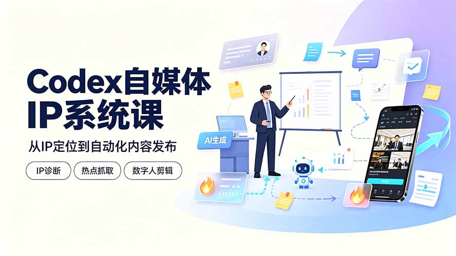 Codex自媒体IP系统课：IP诊断/热点抓取/IP蒸馏 Skill，爆款复刻数字人多平台自动发布教程-皮皮网创
