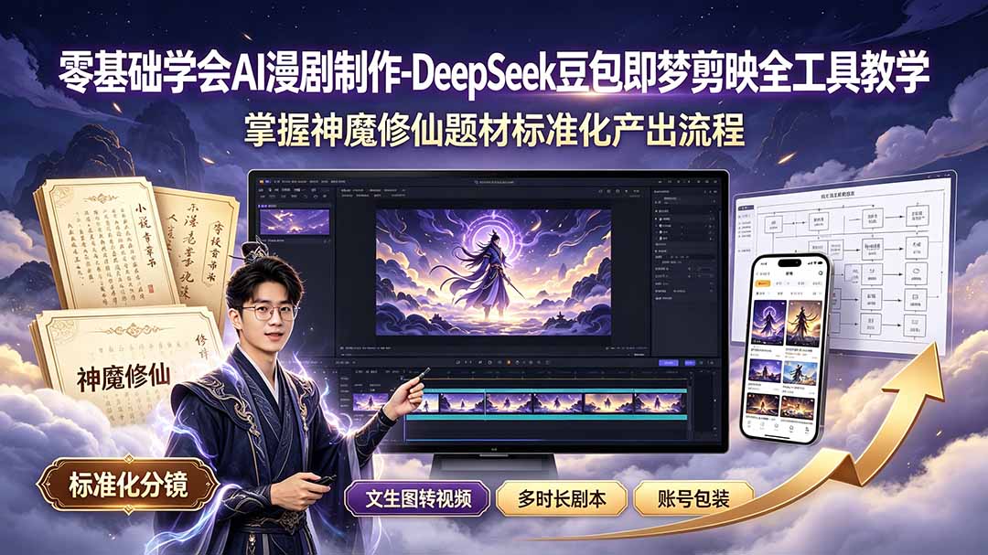 零基础学会AI漫剧制作-DeepSeek豆包即梦剪映全工具教学，掌握神魔修仙题材标准化产出流程-皮皮网创