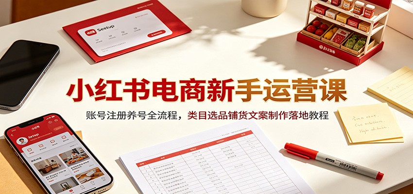 小红书电商新手运营课:账号注册养号全流程,类目选品铺货文案制作落地教程-皮皮网创