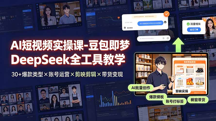 AI短视频实操课-豆包即梦DeepSeek全工具教学 | 30+爆款类型×账号运营×剪映剪辑×带货变现。-皮皮网创