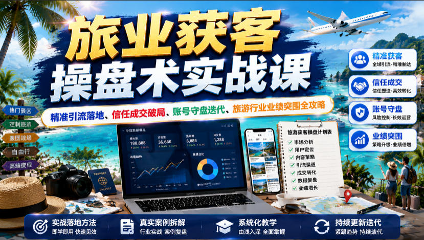 旅业获客操盘术实战课|精准引流落地、信任成交破局、账号守盘迭代、旅游行业业绩突围全攻略-皮皮网创
