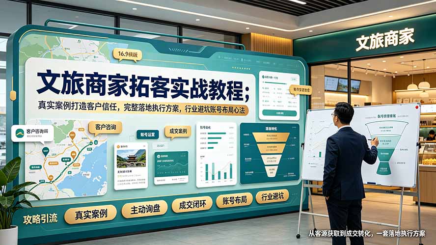文旅商家拓客实战教程;真实案例打造客户信任,完整落地执行方案,行业避坑账号布局心法-皮皮网创