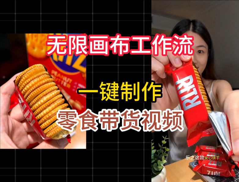 无限画布工作流一键制作零食带货视频，操作简单实操教学-皮皮网创