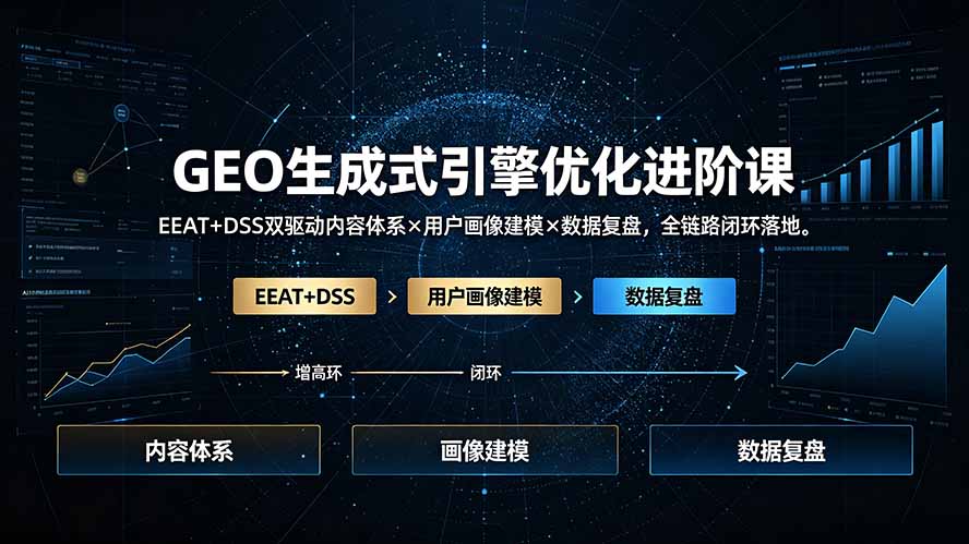 GEO生成式引擎优化进阶课:EEAT+DSS双驱动内容体系×用户画像建模×数据复盘,全链路闭环落地-皮皮网创
