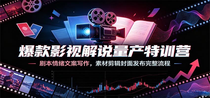 爆款影视解说量产特训营:剧本情绪文案写作,素材剪辑封面发布完整流程-皮皮网创