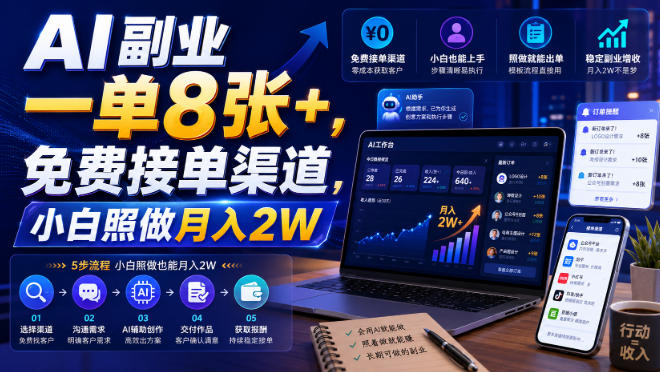 AI副业一单8张+，免费接单渠道，小白照做月入2W【揭秘】-皮皮网创