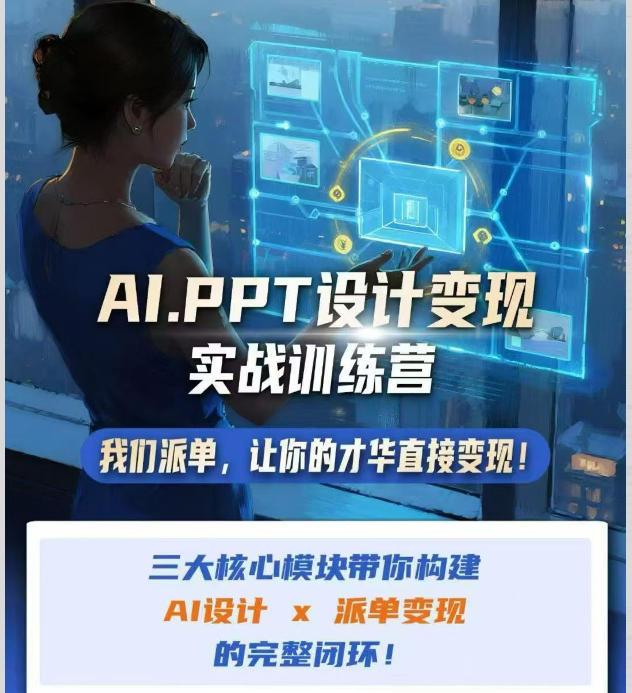 AI+PPT设计变现实战训练营,我们派单,让你的才华直接变现,三大核心模块带你构建Al设计x派单变现的完整闭环-皮皮网创