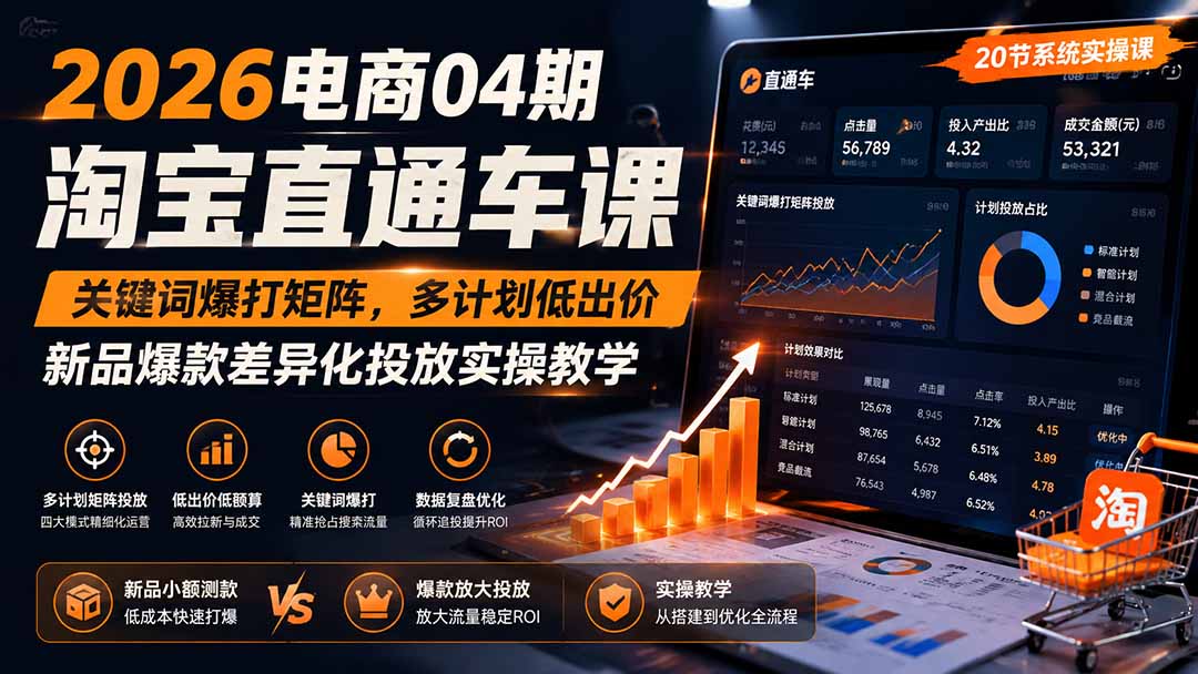 2026电商04期淘宝直通车课｜关键词爆打矩阵，多计划低出价，新品爆款差异化投放实操教学-皮皮网创