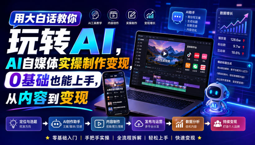 用大白话教你玩转AI,AI自媒体实操制作变现,0基础也能上手,从内容到变现-皮皮网创