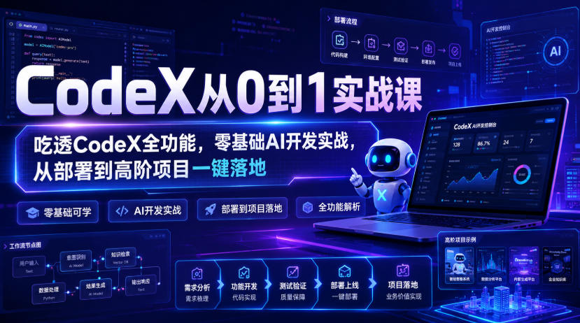 CodeX从0到1实战课，吃透CodeX全功能，零基础AI开发实战，从部署到高阶项目一键落地-皮皮网创