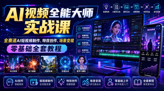 AI视频全能大师实战课|全赛道AI短视频制作、特效创作、场景变现零基础全套教程-皮皮网创