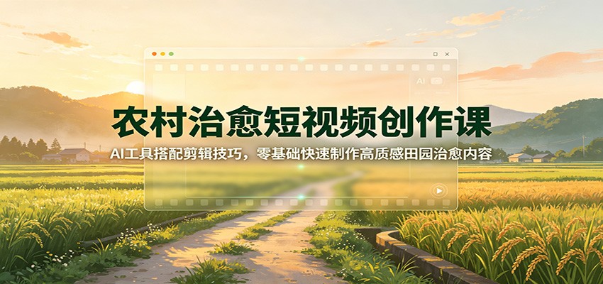 农村治愈短视频创作课:AI工具搭配剪辑技巧,零基础快速制作高质感田园治愈内容-皮皮网创