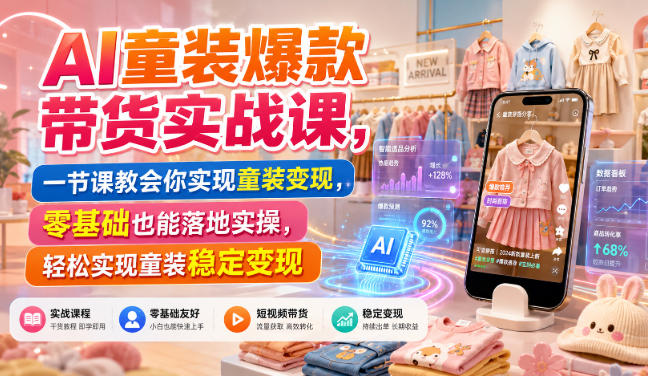 AI童装爆款带货实战课，一节课教会你实现童装变现，零基础也能落地实操-皮皮网创