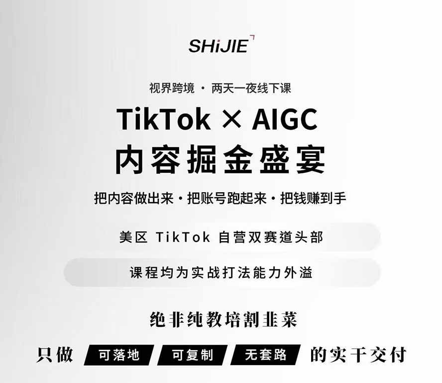 图片[1]-AIGC×TikTok美区短视频带货线下课；两天一夜完整回放，12小时高清视频收录头部操盘手全流程教学-皮皮网创