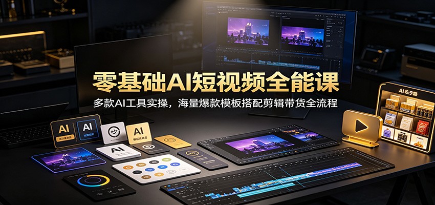 零基础AI短视频全能课：多款AI工具实操，海量爆款模板搭配剪辑带货全流程-皮皮网创