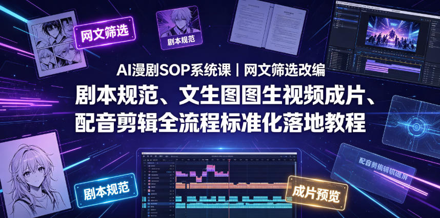 AI漫剧SOP系统课|网文筛选改编、剧本规范、文生图图生视频成片、配音剪辑全流程标准化落地教程(更新0810)-皮皮网创