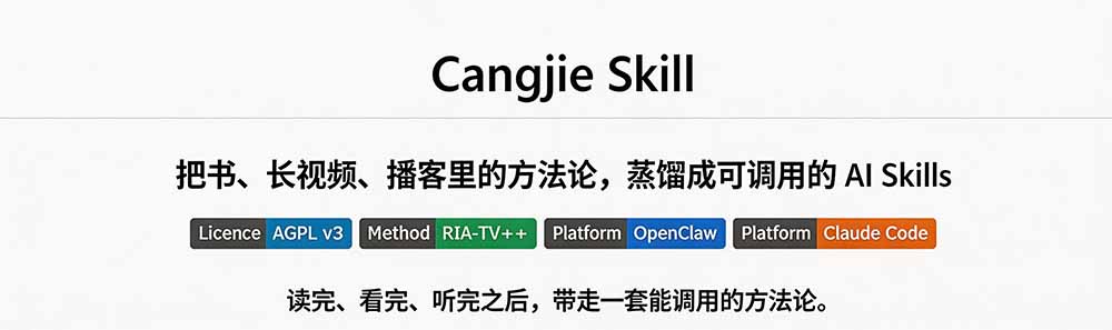 图片[1]-全网走红！GitHub上6.7K Star的开源项目，把任何书、长视频、播客蒸馏成AI工具，值得收藏 cangjie-skill-皮皮网创