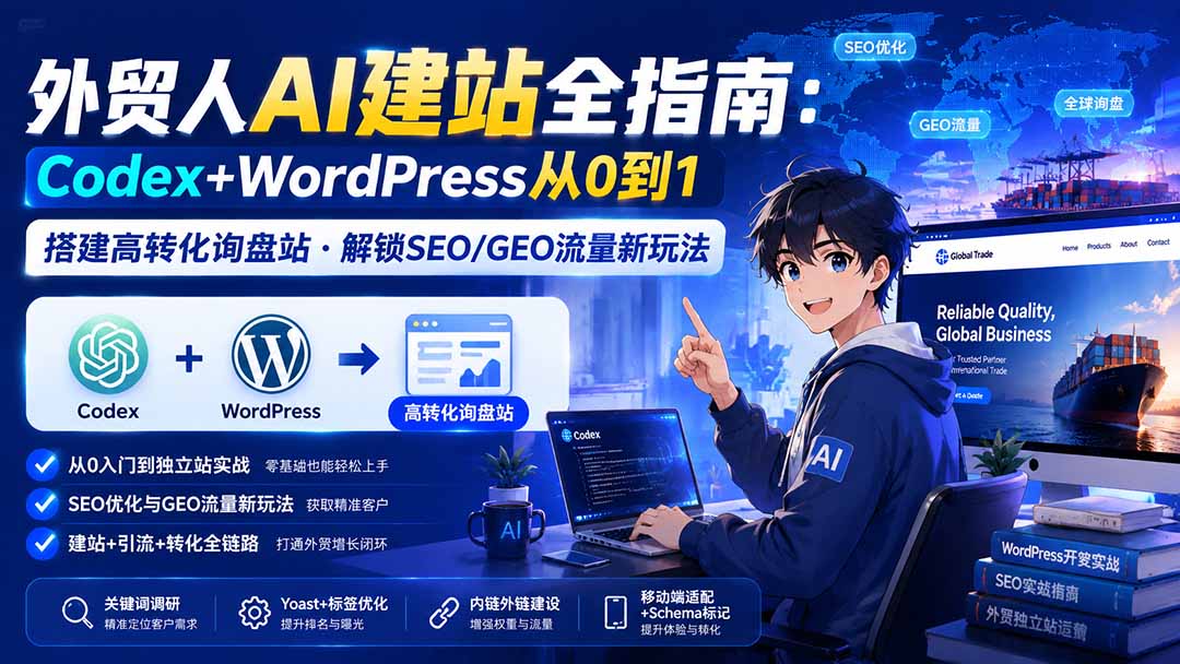 外贸人AI建站全指南：Codex+WordPress从0到1·搭建高转化询盘站·解锁SEO/GEO流量新玩法-更新-皮皮网创