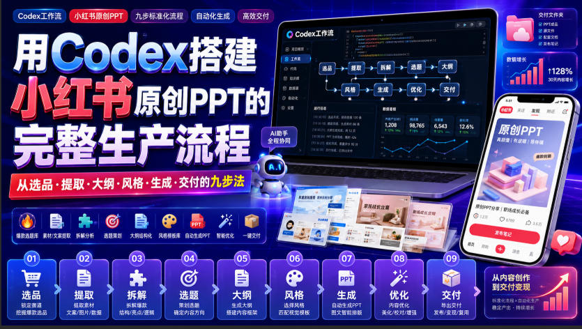 用Codex搭建小红书原创PPT的完整生产流程，从选品·提取·大纲·风格·生成·交付的九步法-皮皮网创