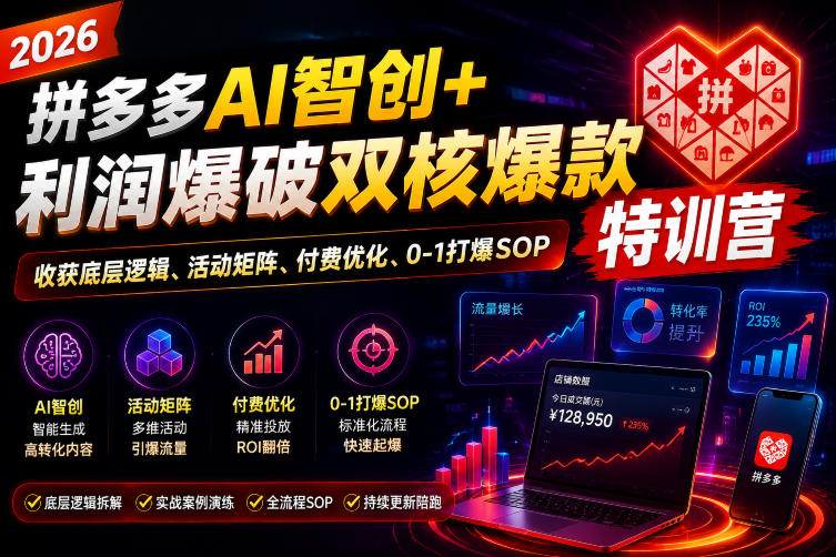 2026拼多多AI智创+利润爆破双核爆款特训营，收获底层逻辑、活动矩阵、付费优化、0-1打爆SOP(更新0810)-皮皮网创