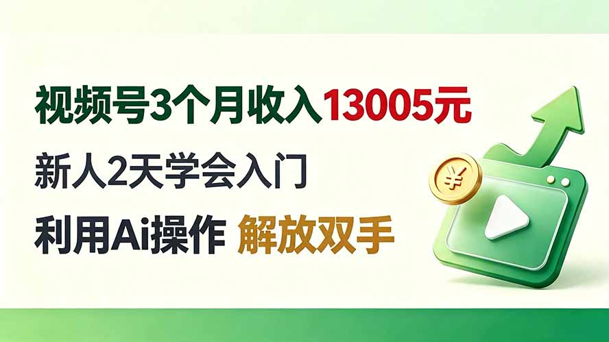 视频号3个月收入13005元, 新人2天学会入门, 利用Ai操作 解放双手!-皮皮网创