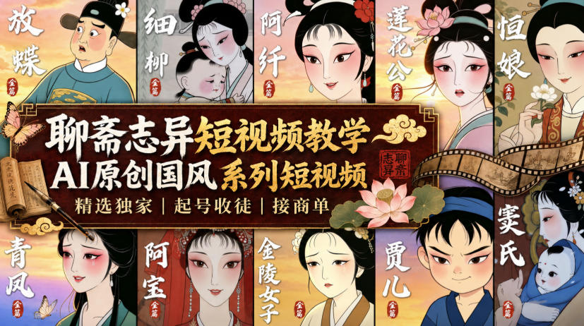 聊斋志异短视频教学，AI原创国风系列短视频，精选独家丨起号收徒丨接商单-皮皮网创