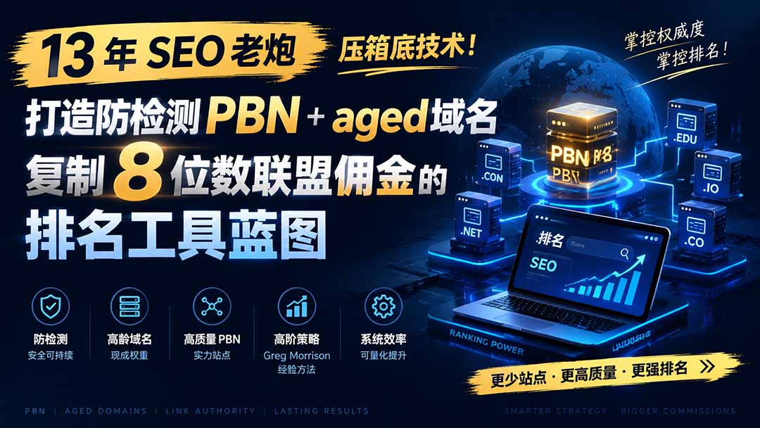 13 年 SEO 老炮压箱底技术!打造防检测 PBN+aged 域名,复制 8 位数联盟佣金的排名工具蓝图【原创双语字幕】-皮皮网创