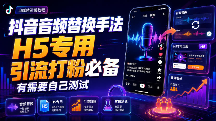 抖音音频替换手法H5专用，引流打粉必备，有需要自己测试-皮皮网创