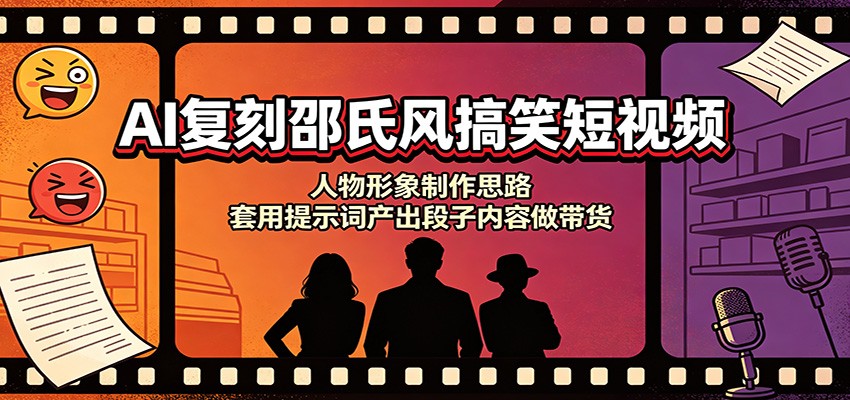 AI复刻邵氏风搞笑短视频:人物形象制作思路,套用提示词产出段子内容做带货-皮皮网创