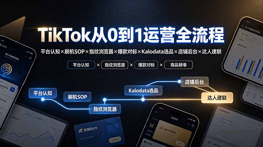 TikTok从0到1运营全流程-更新：平台认知×刷机SOP×指纹浏览器×爆款对标×Kalodata选品×店铺后台×达人建联-皮皮网创