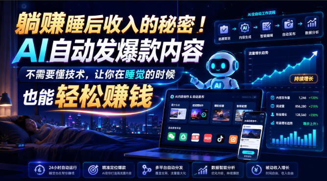 躺賺睡后收入的秘密!AI自动发爆款内容,不需要懂技术,让你在睡觉的时候也能轻松賺钱【原创双语字幕】-皮皮网创