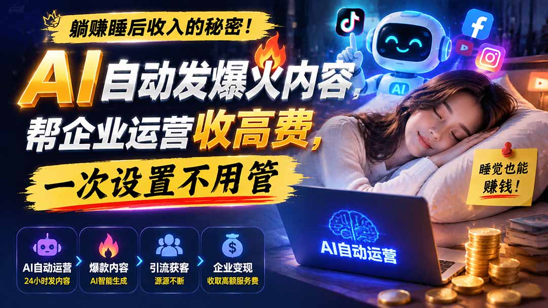 躺赚睡后收入的秘密!AI 自动发爆火内容,帮企业运营收高费,一次设置不用管【原创双语字幕】-皮皮网创