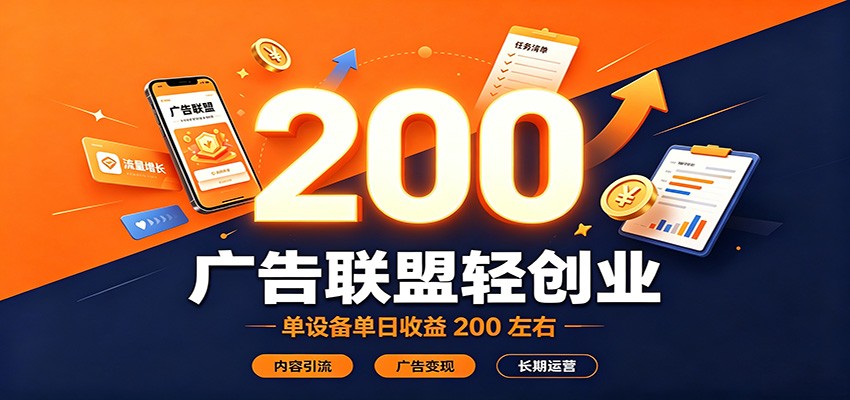 广告联盟轻创业，单设备单日收益200左右，内容引流广告变现长期运营-皮皮网创