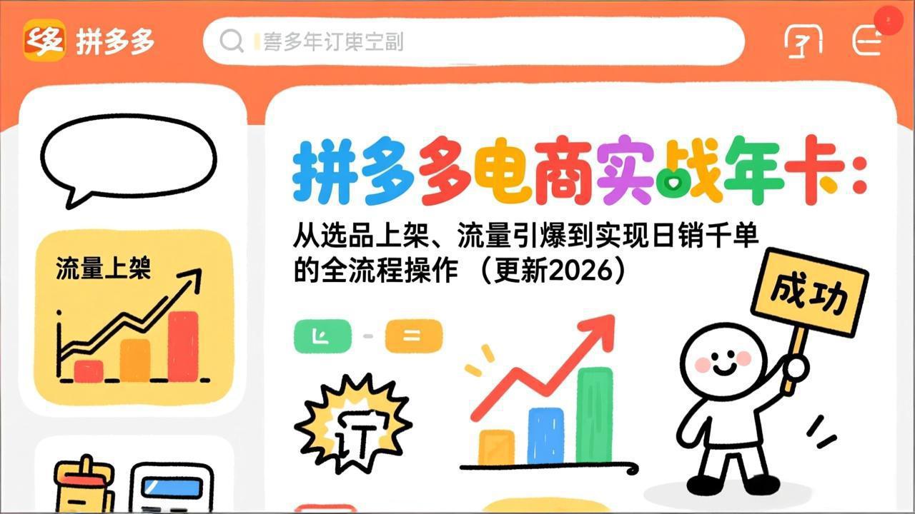拼多多电商实战年卡:从选品上架、流量引爆到实现日销千单的全流程操作(更新2026年8月-皮皮网创