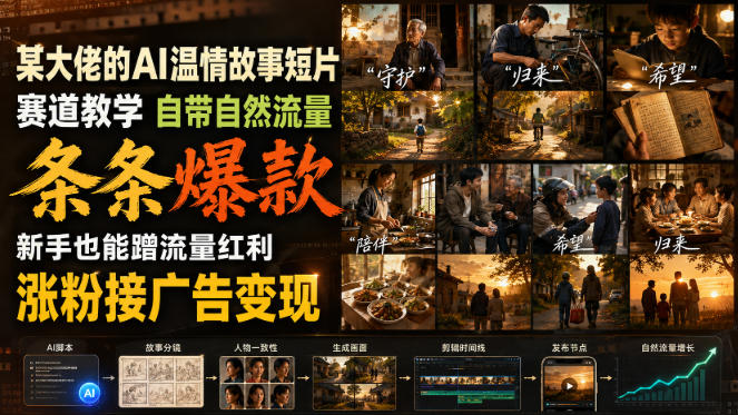 某大佬的AI温情故事短片赛道教学，自带自然流量，条条爆款，新手也能蹭流量红利，涨粉接广告变现-皮皮网创