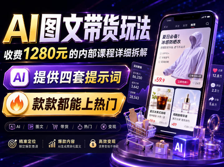 AI图文带货内部玩法,1280内部课程对外系统拆解,看完直接上手变现!-皮皮网创