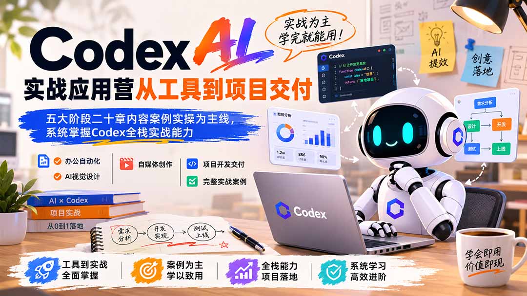 Codex AI实战应用营从工具到项目交付;五大阶段二十章内容案例实操为主线,系统掌握Codex全栈实战能力-皮皮网创