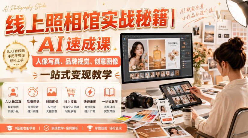 线上照相馆实战秘籍｜AI速成课，人像写真、品牌视觉、创意图像一站式变现教学-皮皮网创