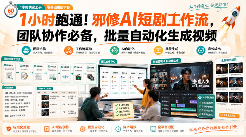 1小时跑通！邪修AI短剧工作流，团队协作必备，批量自动化生成视频-皮皮网创